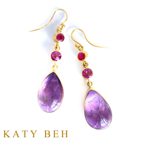 Briar Ruby, Pink Topaz and Amethyst Earrings