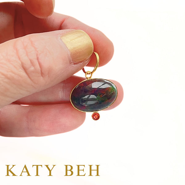 Jamie Ethiopian Black Opal AAA and Red Sapphire Pendant