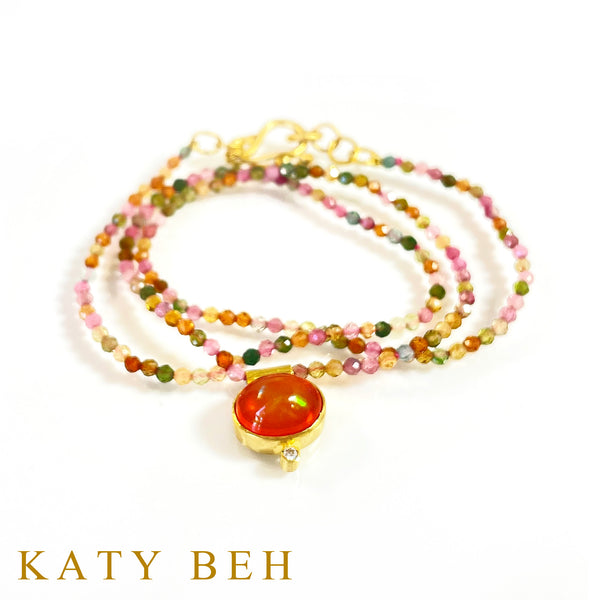 Adelita Welo Opal, Diamond and Watermelon Tourmaline Necklace