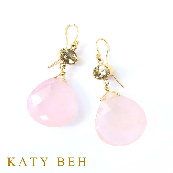 Amelie Lemon and Rose Quartz Earrings