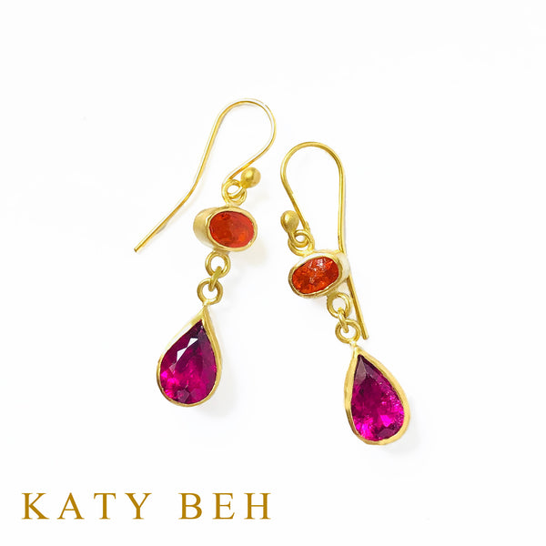 Anna Mexican Fire Opal and Rubellite Earrings