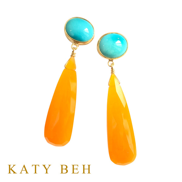 Gloria Turquoise and Orange Chalcedony Earrings