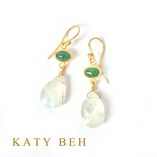 Alyssa Emerald & Rainbow Moonstone Earrings