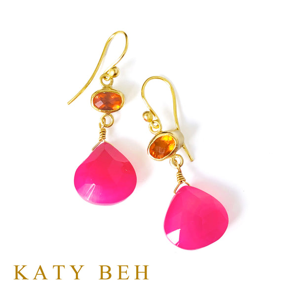 Rachel Fire Opal and Pink Chalcedony Earrings