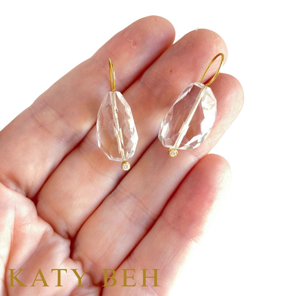 Casey Clear Crystal Quartz & Diamond Earrings