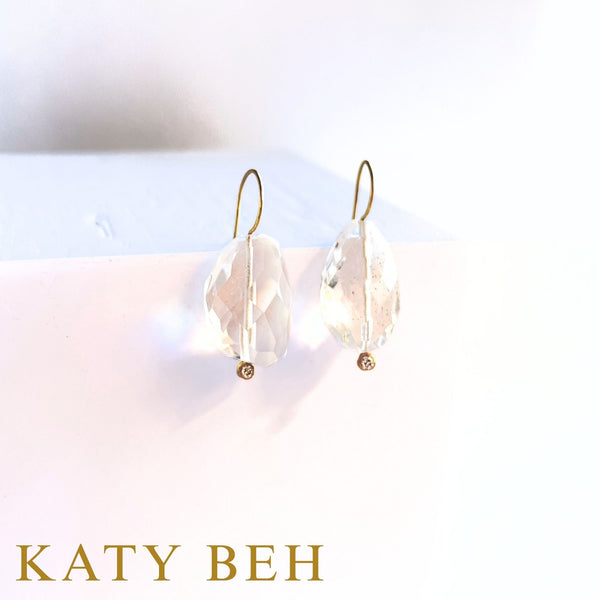 Casey Clear Crystal Quartz & Diamond Earrings