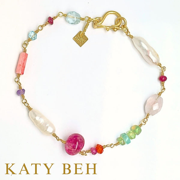 Antonais Fancy Gemstone and Biwa Pearl Bracelet