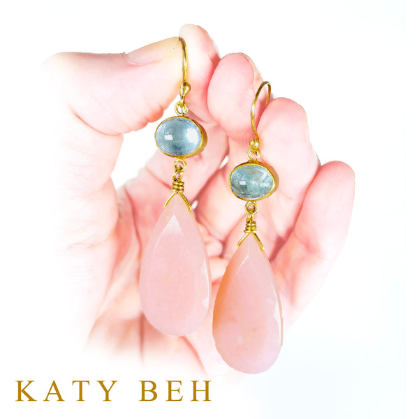 Aria Aquamarine and Pink Opal Earrings