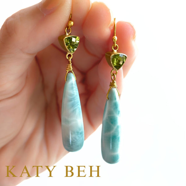 Blythe Peridot and Larimar Earrings