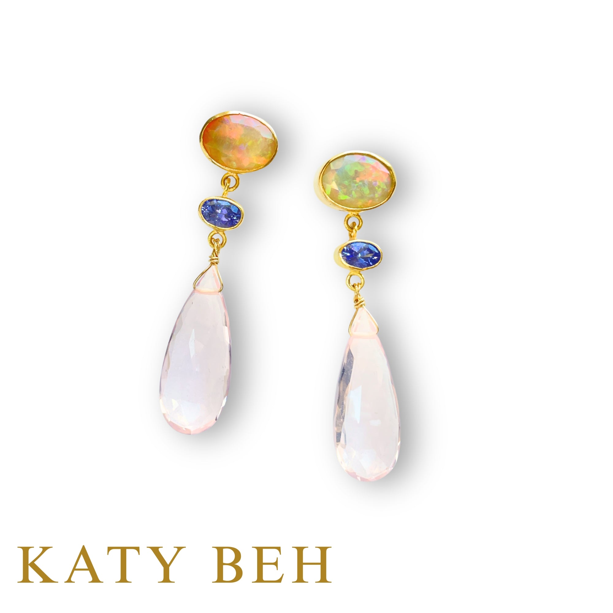 Desi Ethiopian Opal, Tanzanite and Rose Quartz Earrings