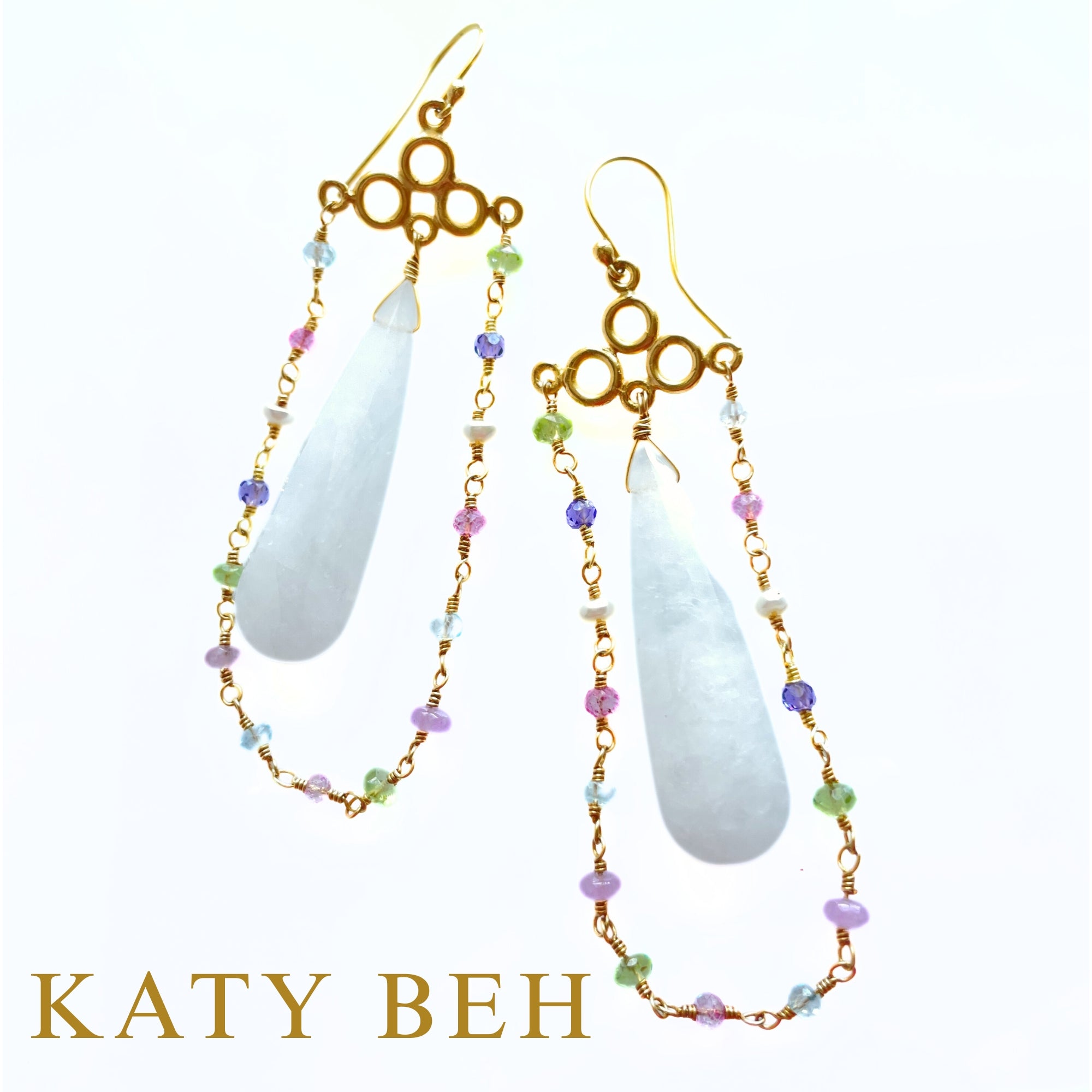 Gabby Fancy Gemstone Mix and White Moonstone Earrings