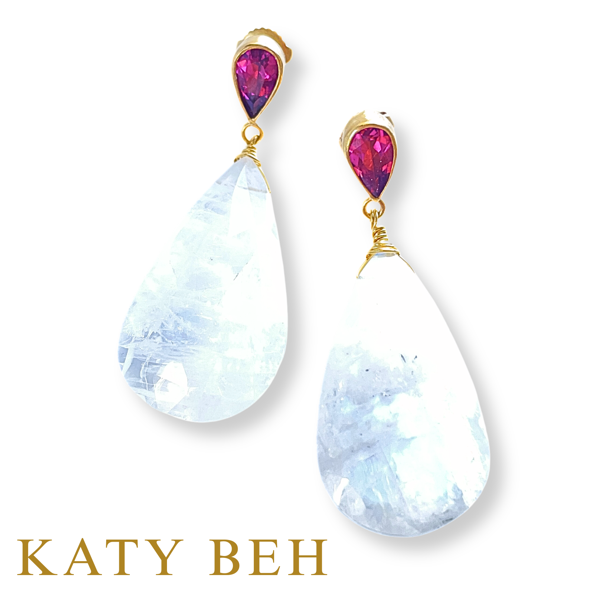Delphine Rhodolite Garnet and Rainbow Moonstone Earrings