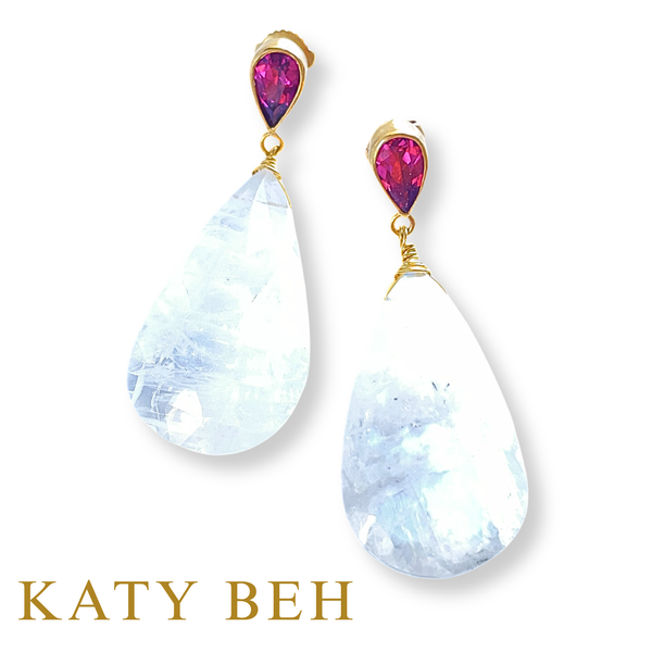 Delphine Rhodolite Garnet and Rainbow Moonstone Earrings