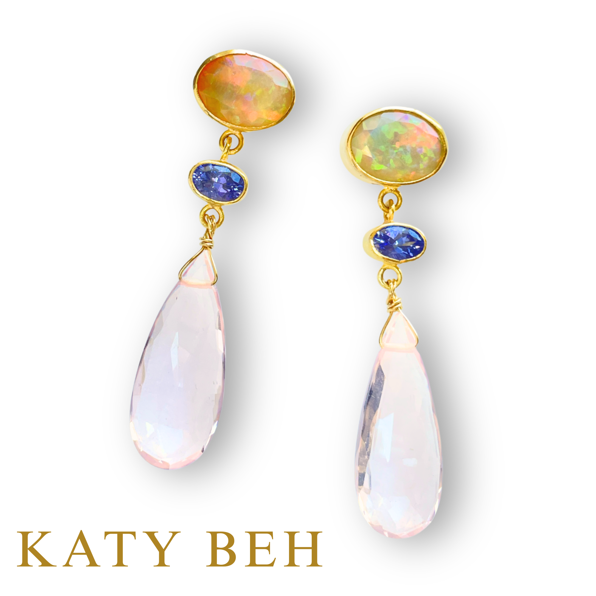 Desi Ethiopian Opal, Tanzanite and Rose Quartz Earrings