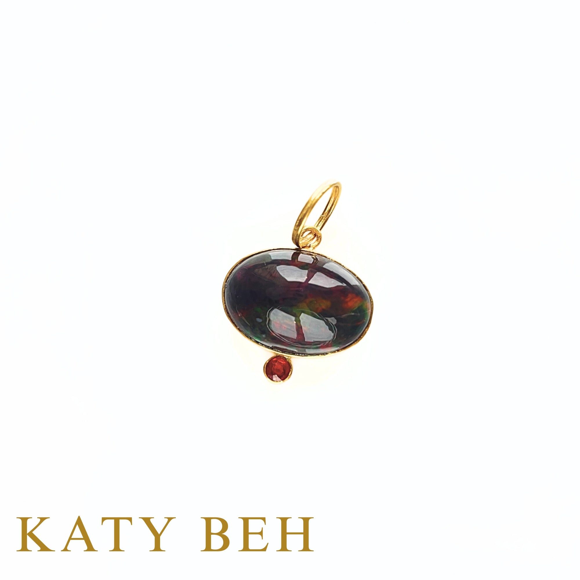Jamie Ethiopian Black Opal AAA and Red Sapphire Pendant