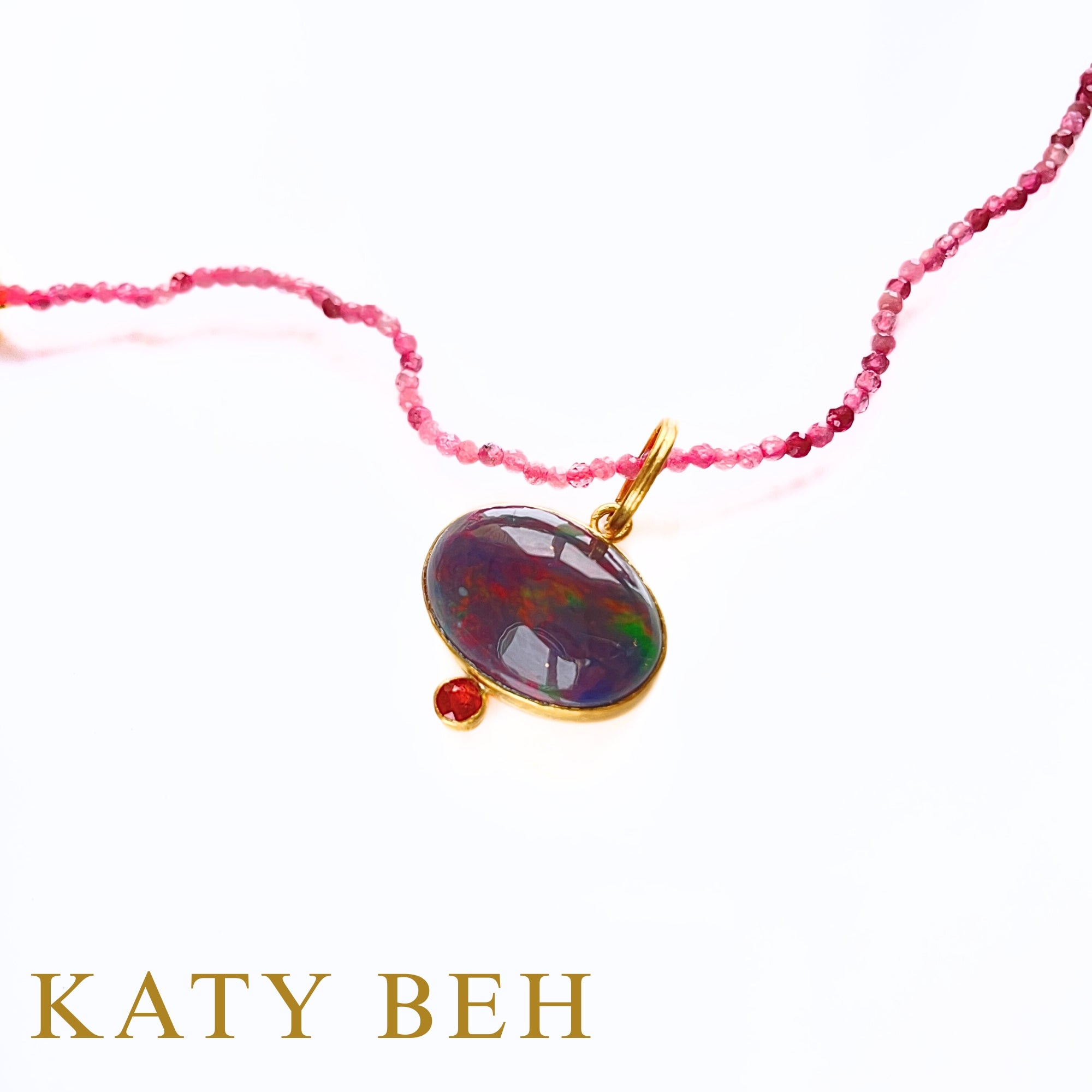 Jamie Ethiopian Black Opal AAA and Red Sapphire Pendant