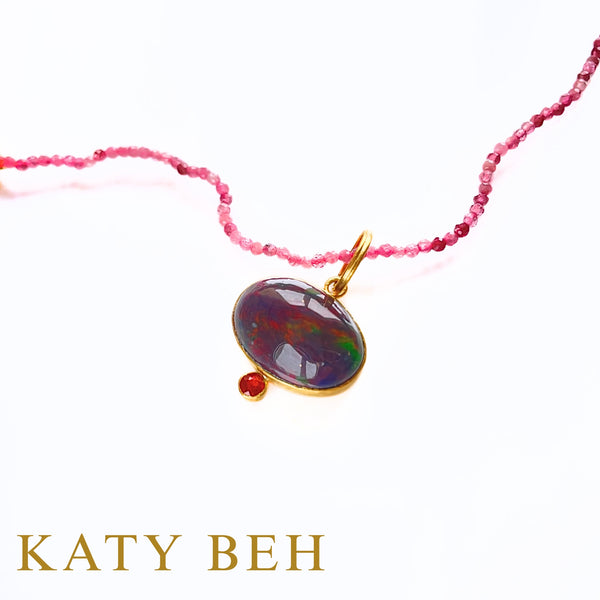 Jamie Ethiopian Black Opal AAA and Red Sapphire Pendant