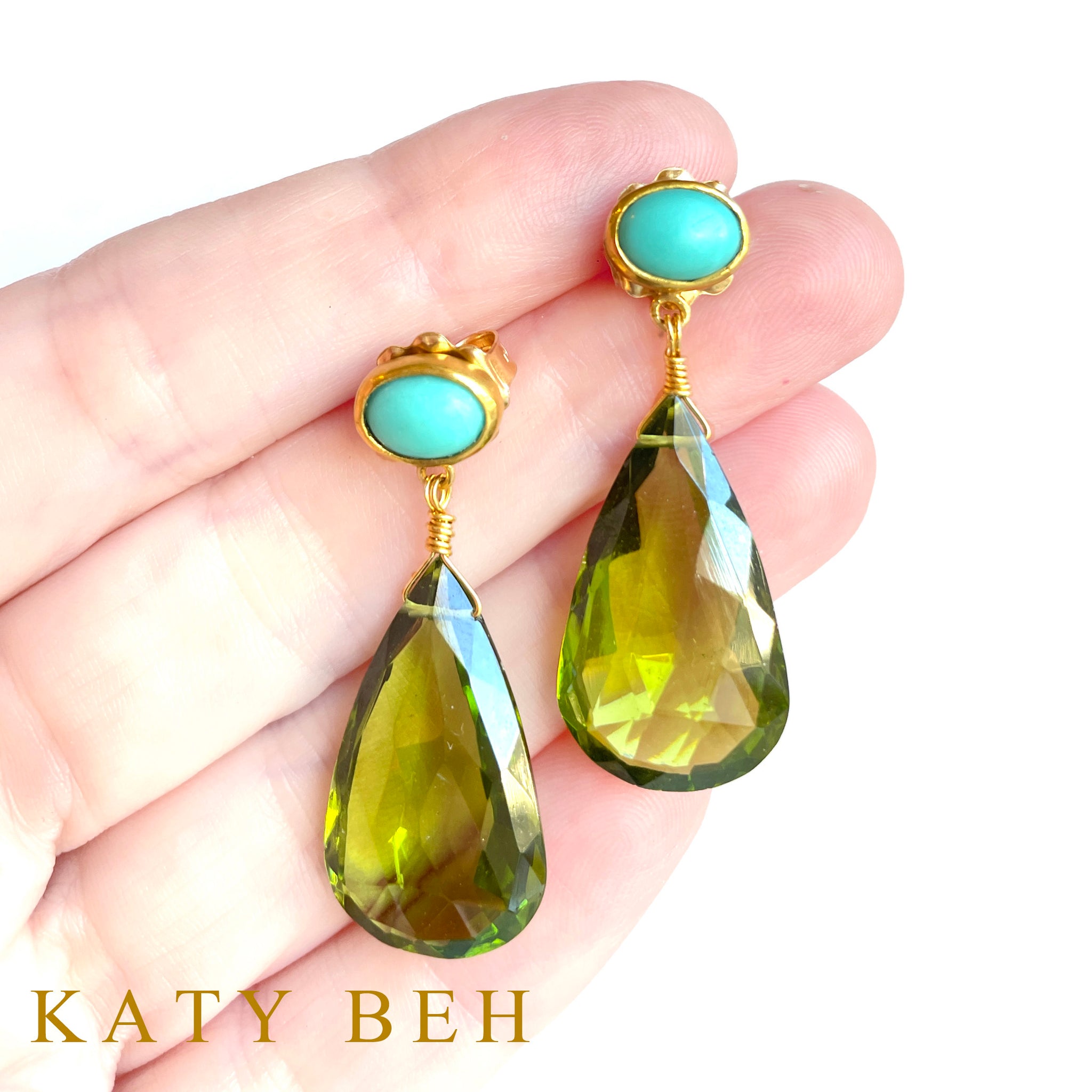 Maida Turquoise and Peridot Quartz Earrings