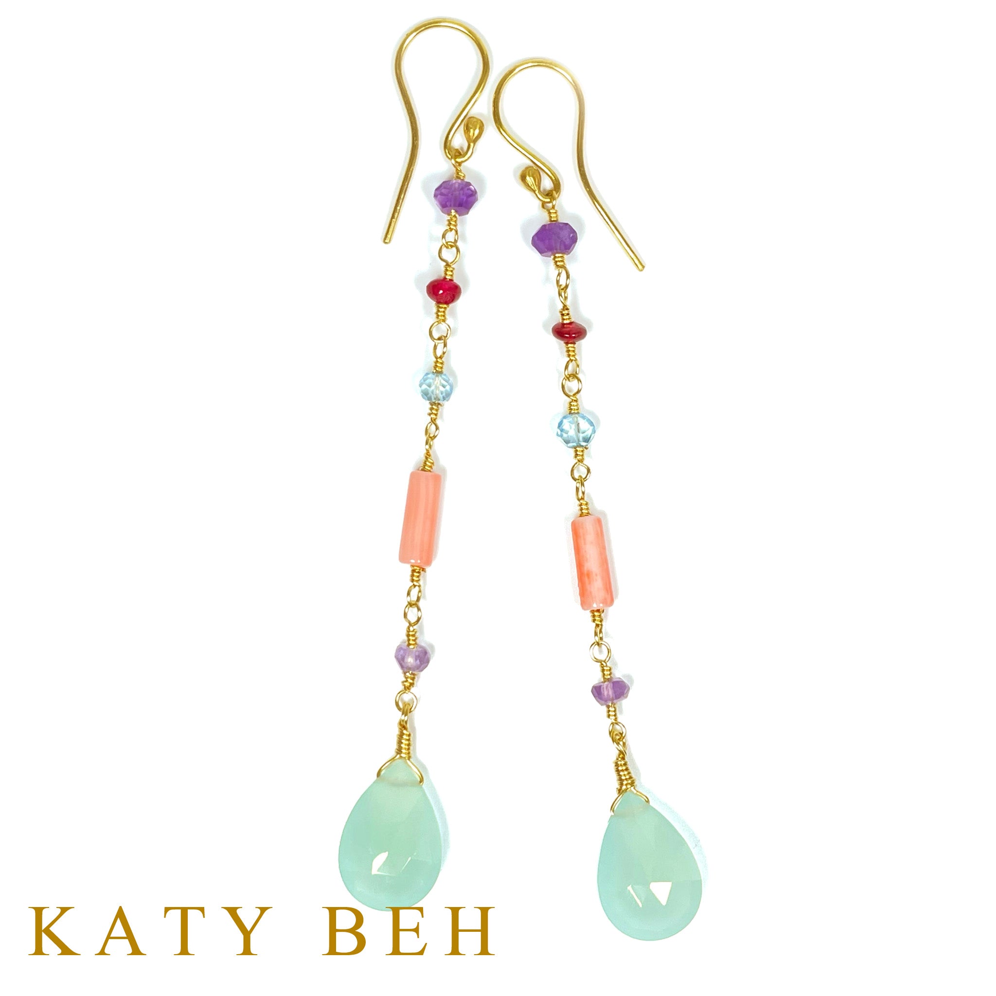 Manon Gemstone Mix and Peruvian Chalcedony Earrings