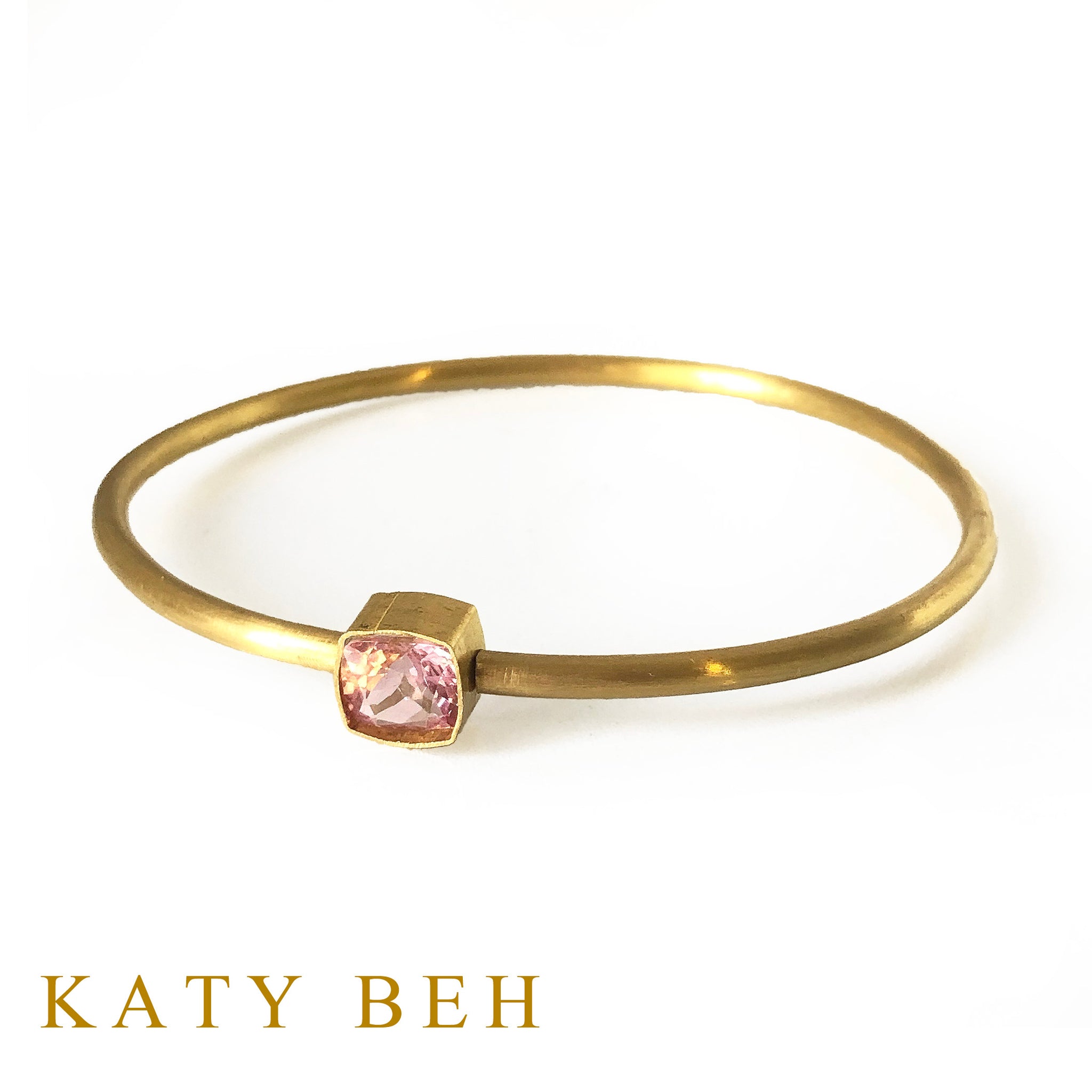 Ada 22k Gold and Pink Tourmaline Round Bangle Bracelet