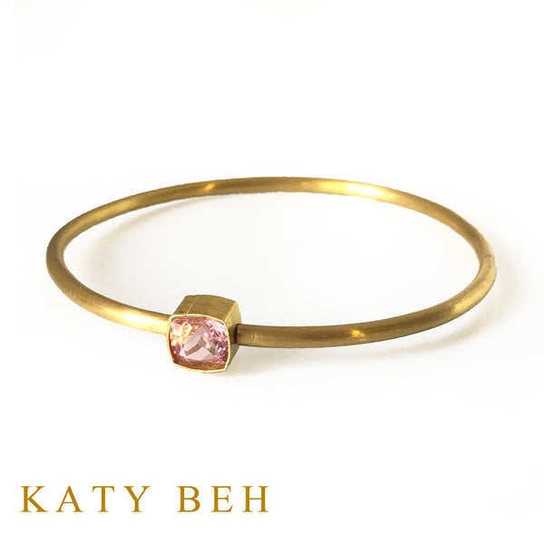 Ada 22k Gold and Pink Tourmaline Round Bangle Bracelet