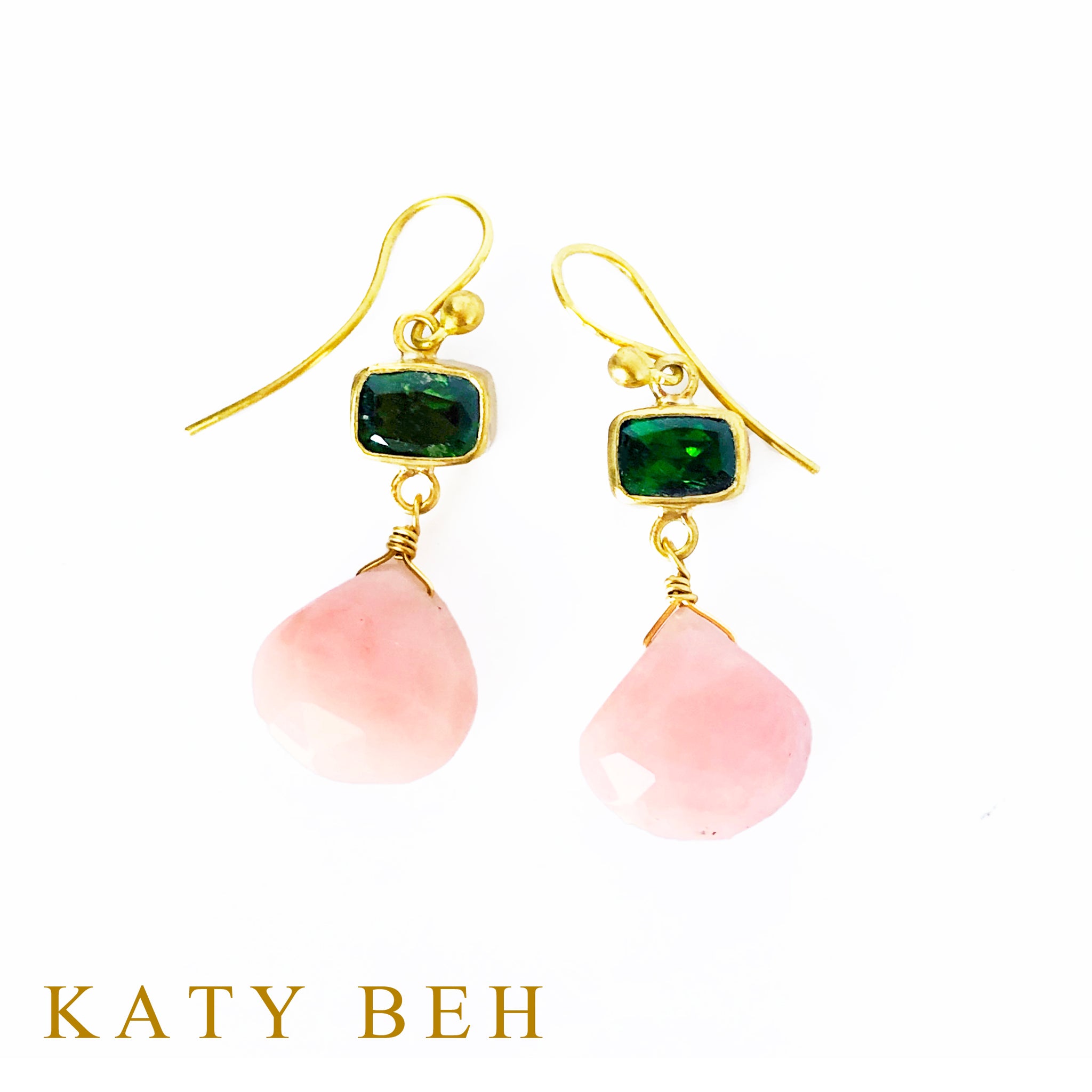 Britton Chrome Diopside and Pink Opal Earrings