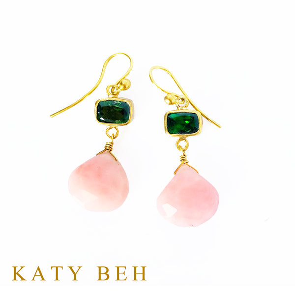 Britton Chrome Diopside and Pink Opal Earrings