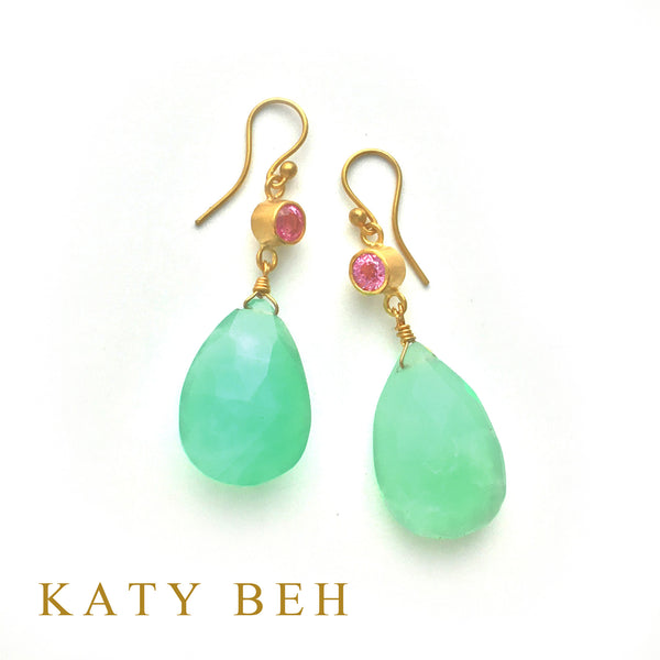 Dahlia Pink Sapphire & Chrysoprase Earrings
