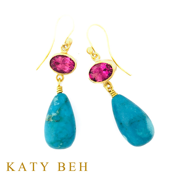 Dorothy Rubellite and Turquoise Earrings