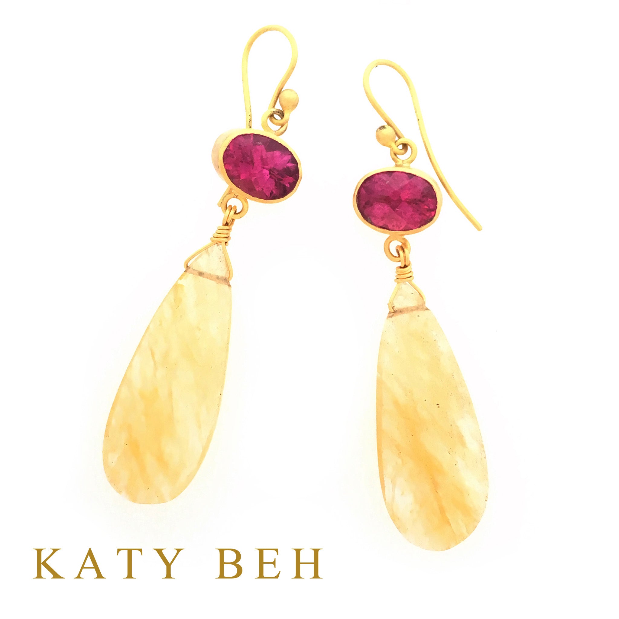Sylvia Hot Pink Rubellite & Yellow Opal Earrings