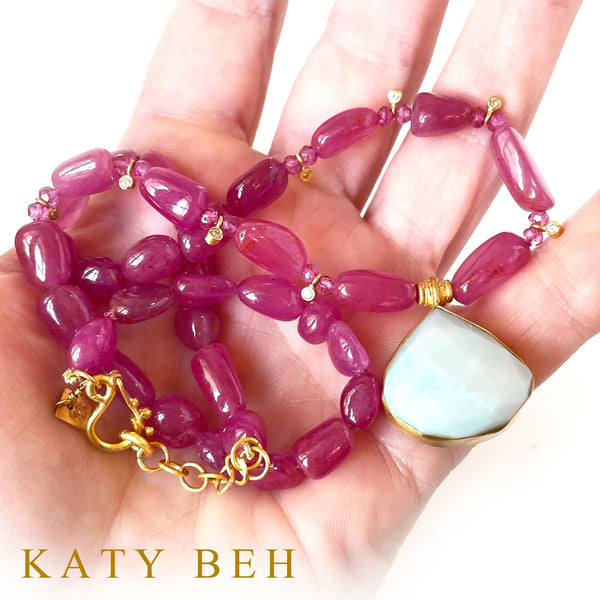 Irena Pink Sapphire, Diamond and Peruvian Opal Necklace