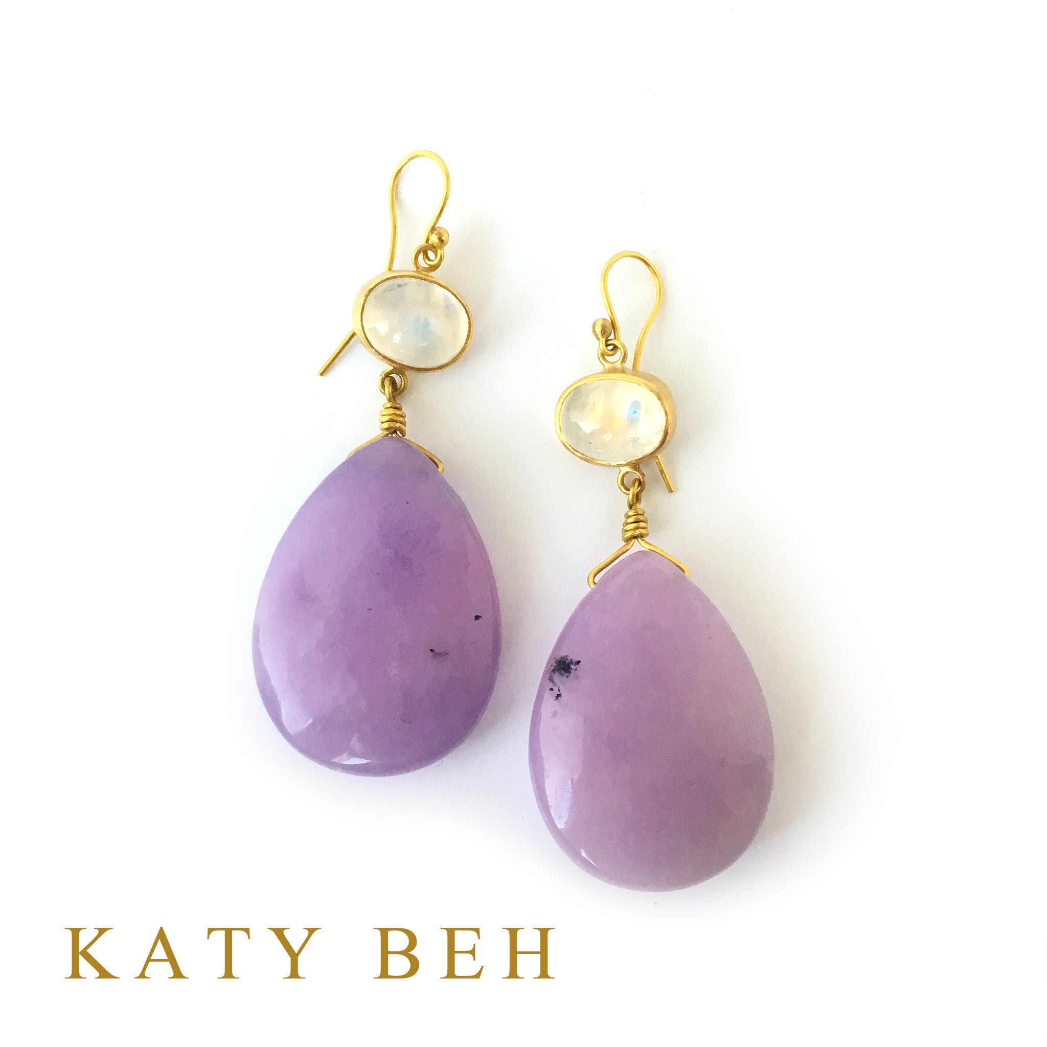 Janet Rainbow Moonstone & Purple Jade Earrings