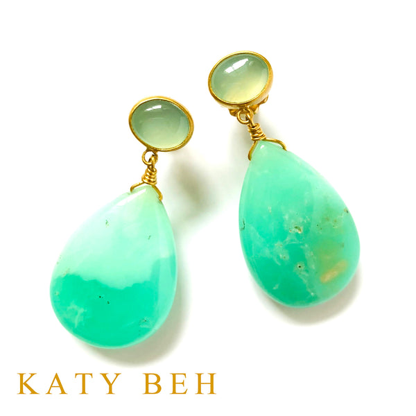 Jeongwya Peruvian Chalcedony and Chrysoprase Earrings