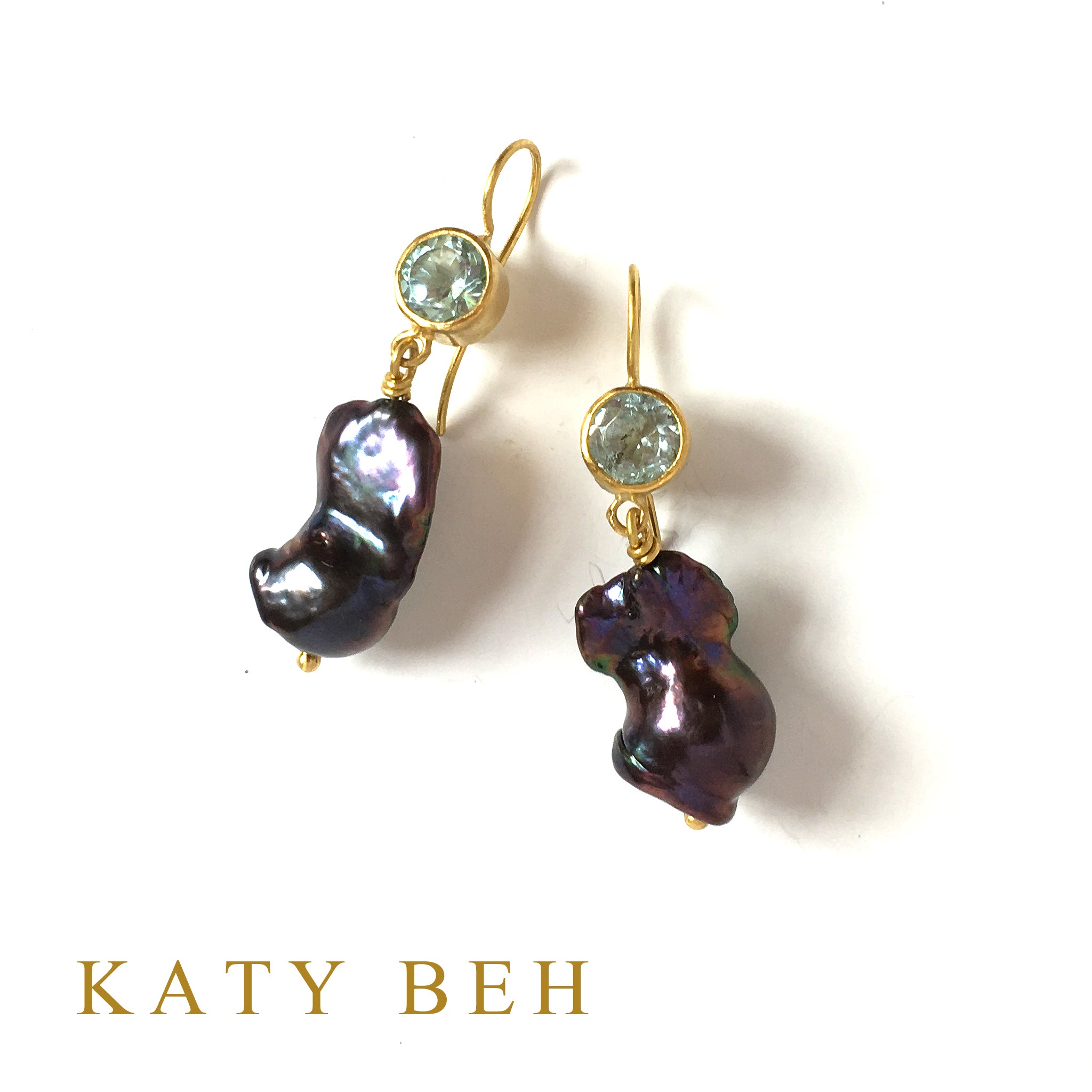 Inez Blue Topaz and Purple Keshi Pearl Earrings