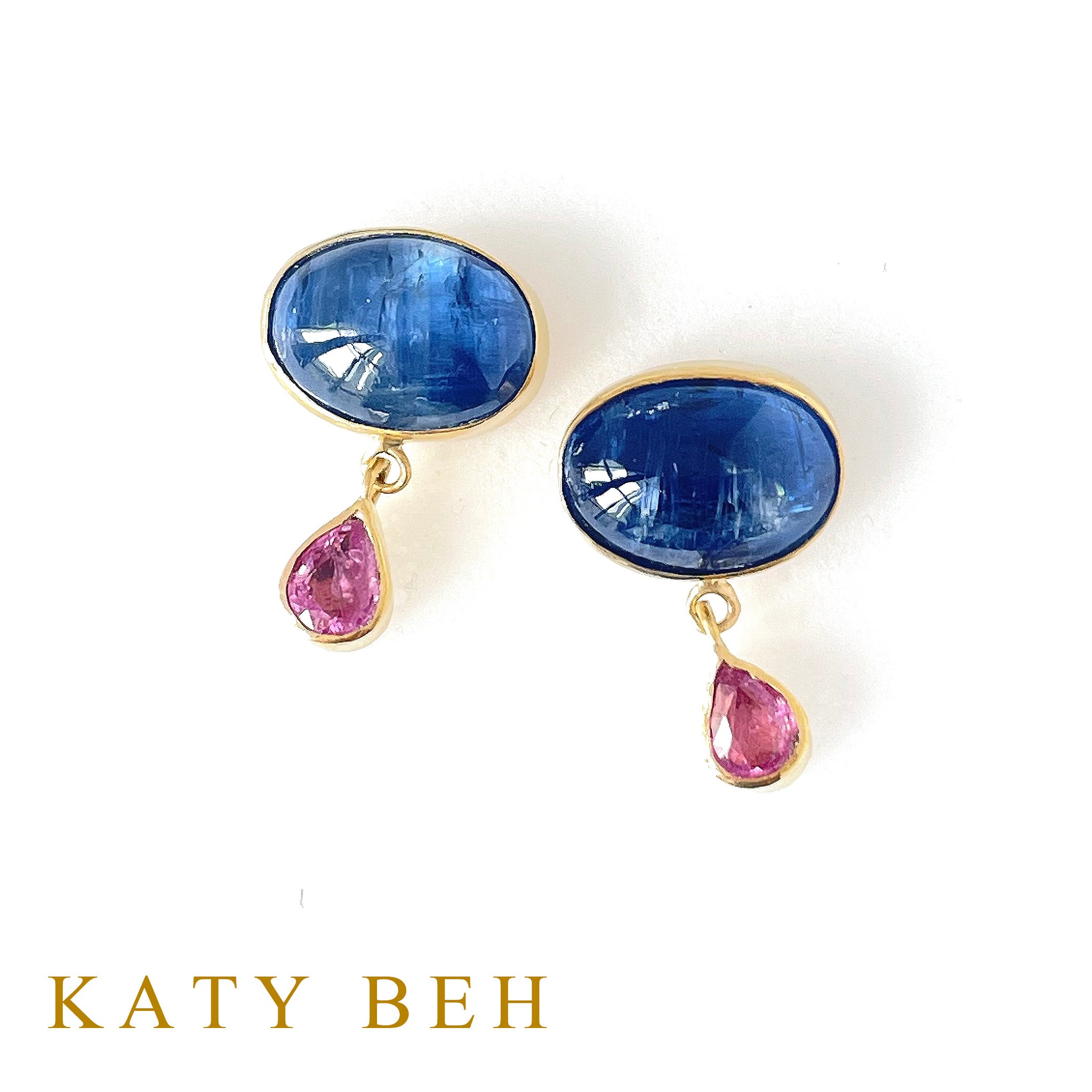 Chloe Blue Kyanite and Pink Sapphire Earrings
