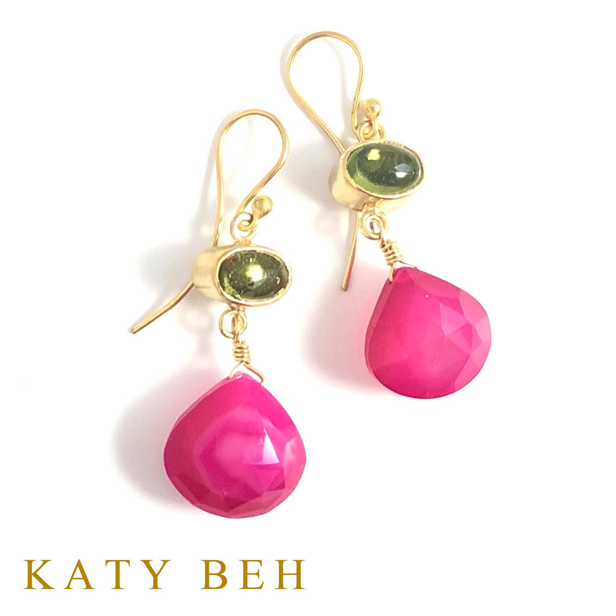 Martha Peridot and Hot Pink Chalcedony Earrings