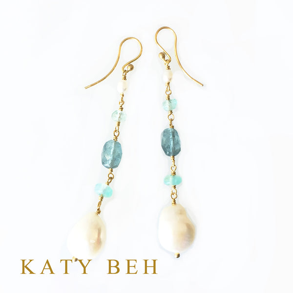 Mi Sapphire and White Pearl Mix Earrings