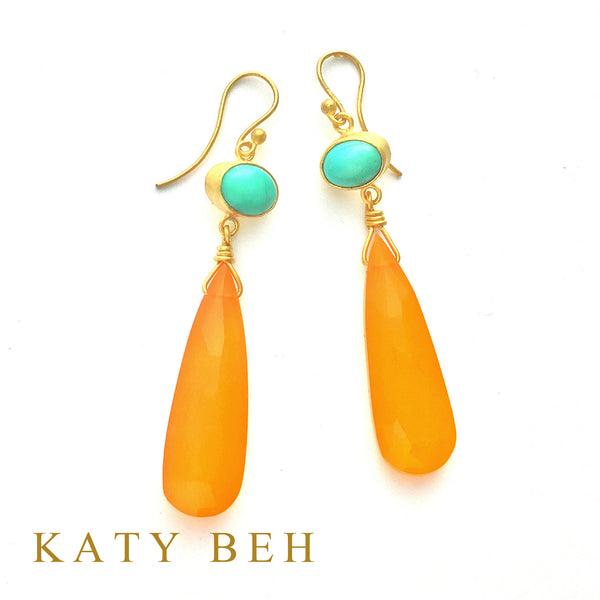 Morgan Turquoise & Orange Chalcedony Earrings