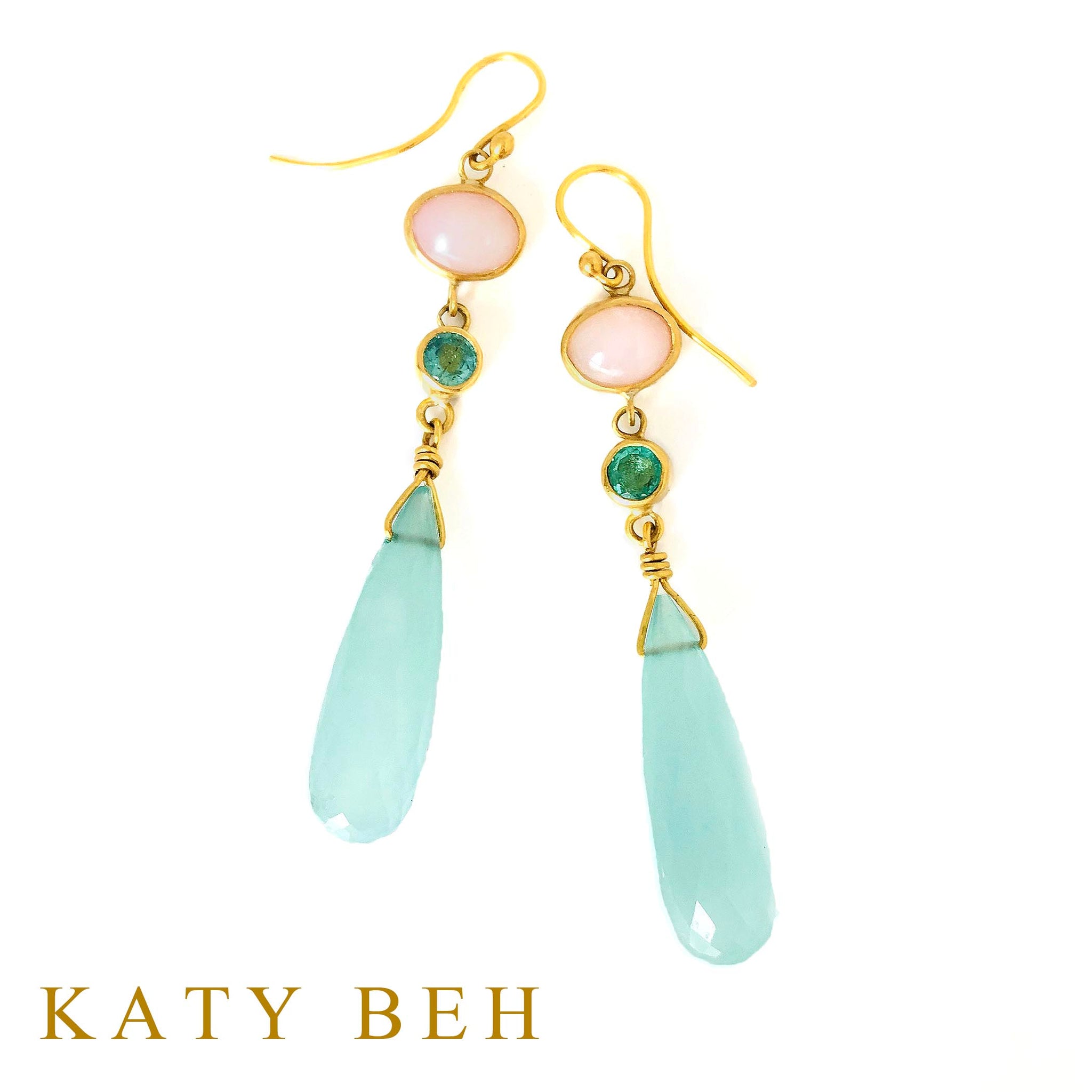 Niki Pink Opal, Emerald and Chalcedony Earrings