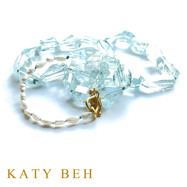 Shea Aquamarine and White Freshwater Pearl Necklace