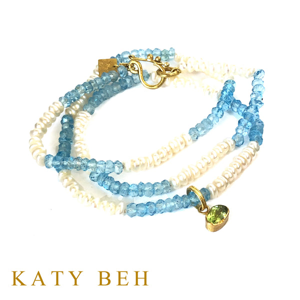 Topanya Pearl, Blue Topaz and Peridot Necklace