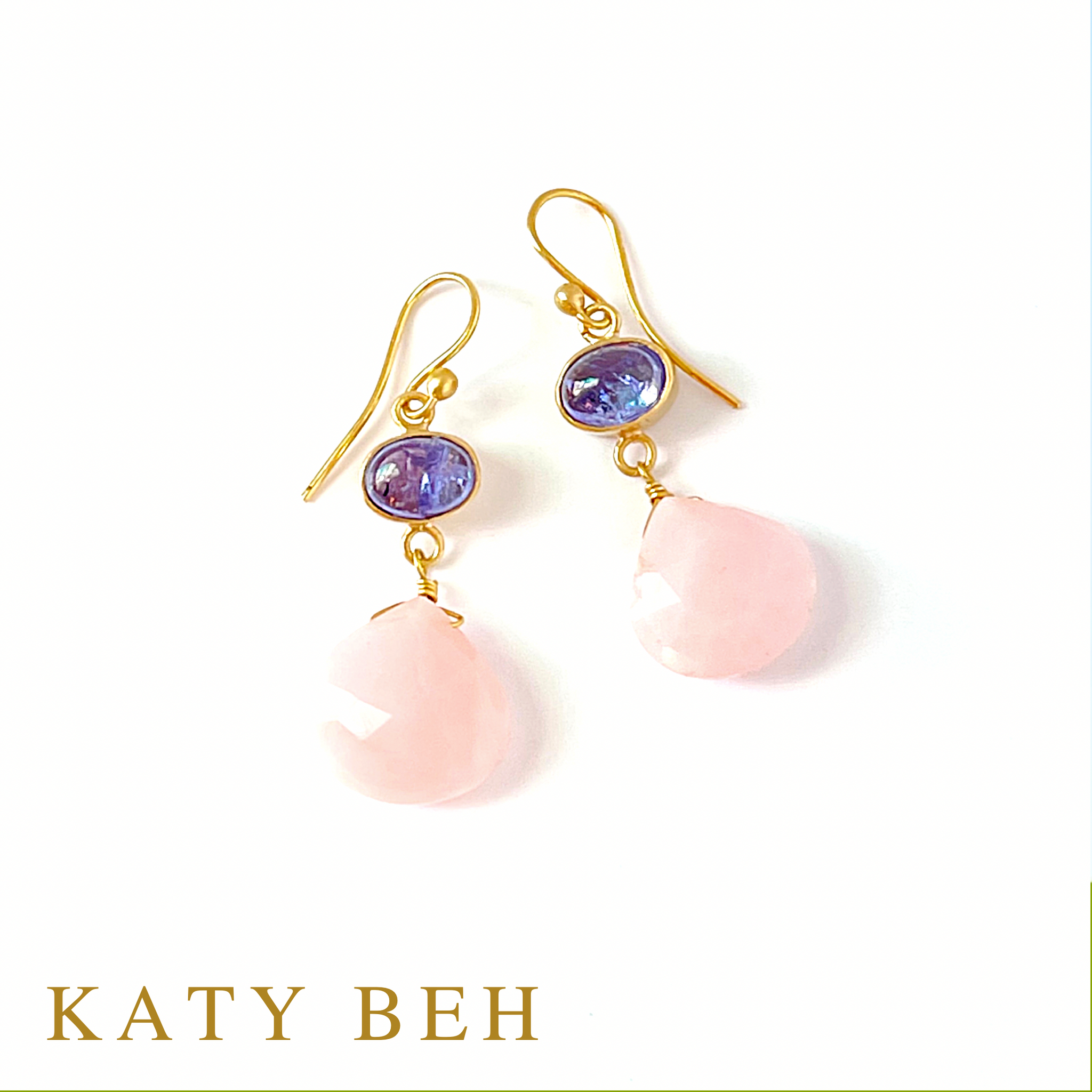 Carol Tanzanite and Pink Opal Earrings