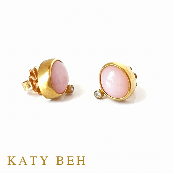 Julie Pink Opal and Diamond Stud Earrings